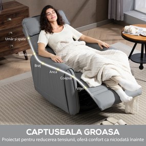 HOMCOM Fotoliu Reclinabil Manual cu Suport pentru Picioare din Material Textil Efect Piele și Bază Rotativă, Gri | Aosom Romania