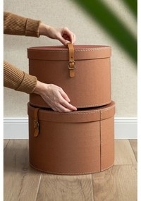 Cutii de depozitare maro 2 buc. din carton cu capac, decorative ø 37,5x25 cm Rut Restore Paper Laminate – Bigso