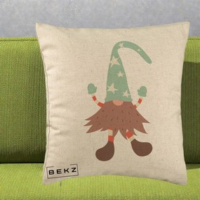 Perna Decorativa Pitic Gnom Nordic cu Cadou Menta, 40x40 cm, Bej, Husa Detasabila, Perna Inclusa, BEKZ®