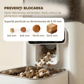 PawHut Distribuitor Automat pentru Pisici, 4.5L WiFi cu Timer, Programabil pentru 1-10 Mese, Hrănitor Automat cu Înregistrare Vocală și Alimentare Dublă pentru Pisici și Câini de Talie Mică | Aosom Romania