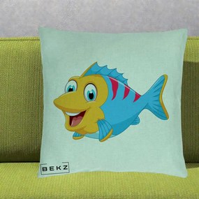 Perna Decorativa Peste Vesel Cartoon, 40x40 cm, Verde Menta, Husa Detasabila, Perna Inclusa, BEKZ®