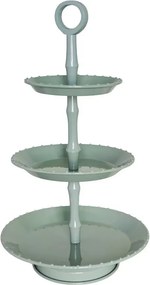 Platou vintage cu 3 niveluri din metal, verde sage, margini punctate, Ø 22 cm, „Prairie"