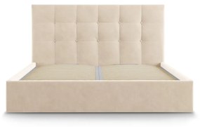 Pat matrimonial 160x200 cm bej tapițat cu spațiu de depozitare cu somieră Nerin – Mazzini Beds