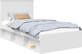 vidaXL Cadru de pat cu headboard Alb 100 x 200 cm Lemn de pin masiv