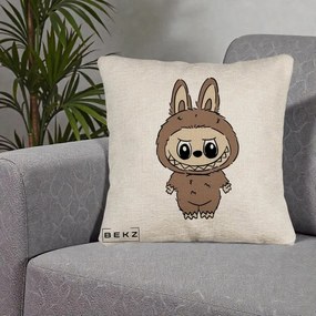 Perna Personalizata Labubu Maro Natural Solo, 40x40 cm, Bej Canapea, Husa Detasabila, Perna Inclusa, BEKZ®