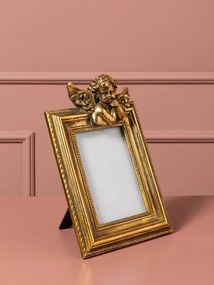 Ramă foto decorativa din rășină, auriu,motiv înger sculptat format 10 x 15 cm, finisaj antichizat, 25 x 16,5 x 6,5 cm, „Angelot”