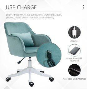 Vinsetto Scaun de birou cu perne de masaj cu roti inaltime reglabila, captuseala ergonomica de lux verde | Aosom Romania