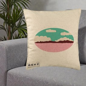 Perna Decorativa Peisaj Desert Oval Pastel, 40x40 cm, Bej, Husa Detasabila, Perna Inclusa, BEKZ®