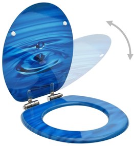 Scaune WC capac silentios, 2 buc., albastru, MDF, model stropi 2, Picatura de apa albastra, Da