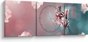 Tablou - Fluture între flori (cu ceas) (90x30 cm)