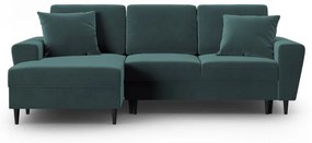 Colțar petrol extensibil, cu spațiu de depozitare cu tapițerie din catifea (cu colț pe partea stângă, cu șezlong) Kyoto – Cosmopolitan Design