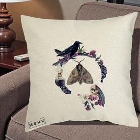 Perna Decorativa Gothic Wreath Corb Moliu Craniu, 40x40 cm, Ecru, Husa Detasabila, Perna Inclusa, BEKZ®