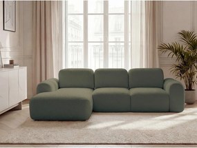 Colțar verde extensibil/cu spațiu de depozitare cu tapițerie din țesătură bouclé (cu colț pe partea stângă/cu șezlong) Montaigne – Bobochic Paris