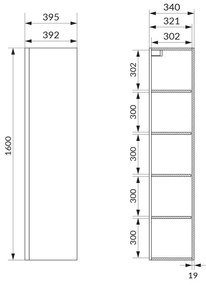 Dulap înalt suspendat, Cersanit, Moduo, înălțime 160 cm, antracit