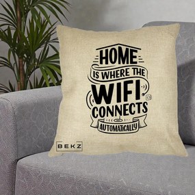 Perna Decorativa Home Is Where WiFi Connects, 40x40 cm, Crem, Husa Detasabila, Perna Inclusa, BEKZ®