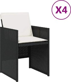 vidaXL Scaune de grădină cu perne, 4 buc., negru, poliratan