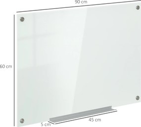 Vinsetto Tablă de Sticlă Albă cu 4 Markere și Burete de Șters 90x60x0.4 cm | Aosom Romania