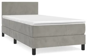 3141161 vidaXL Pat box spring cu saltea, gri deschis, 90x200 cm, catifea