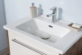 Set Mobilier Baie Sahra 65, Include Baza Lavoar, Lavoar și Oglinda, 65 cm, Crem