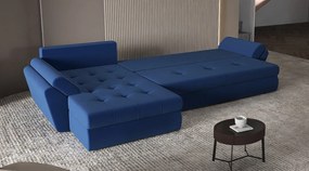Colțar extensibil dumonde cu ladă de depozitare si sezut confortabil din spuma high-density, Loana XL Royal Albastru II 335x185 cm