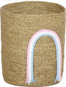 HOMCOM Coș de depozitare 24,7L cu decorațiune curcubeu, coș împletit mare pentru baie, dormitor, natural | Aosom Romania