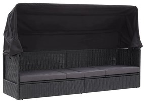 46092 vidaXL Pat canapea de exterior cu copertină, negru, poliratan