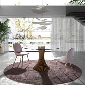 Masa rotunda design modern deosebit Glass and Walnut 130cm