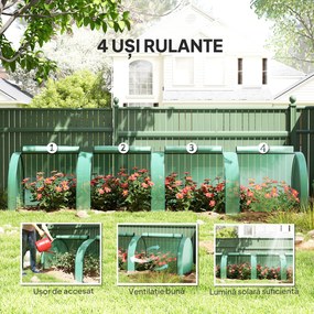 Outsunny Seră Portabilă Tip Tunel 4x1x0.8 m cu 4 Uși cu Fermoar, Acoperire PVC Rezistentă la Apă/UV | Aosom Romania