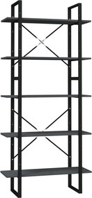 vidaXL Bibliotecă cu 5 rafturi, gri, 80x30x175 cm, lemn de pin