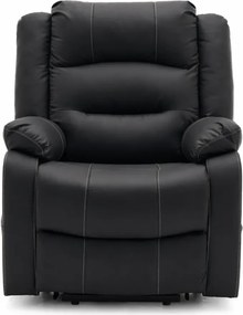 Fotoliu Electric Power Lift&Recliner, ridicare și rabatare, masaj și incalzire, buzunar lateral, telecomenzi, PU, Negru