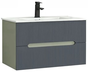 Trent 80 dulap de baie inferior cu chiuvetă ceramică (2 sertare) verde măslin-gri antracit