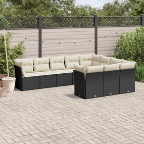 3250055 vidaXL Set canapele de grădină cu perne, 10 piese, negru, poliratan