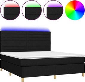vidaXL Pat cu arcuri, saltea și LED, negru, 160x200 cm, textil