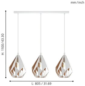 Eglo 43002 - Lustră pe cablu CARLTON 3xE27/60W/230V