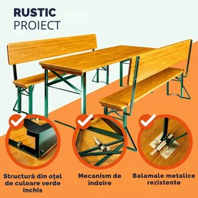 Set de masă pentru bere PRAKTIK cu spătar, 170cm, maro Jurhan