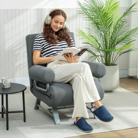 HOMCOM Fotoliu Pat 3 în 1 cu Spătar Reclinabil pe 5 Nivele, din Țesătură Efect de In, 73x78x81 cm, Gri Închis | Aosom Romania