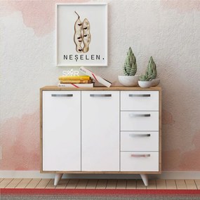 Dulap multifunctional, Hanah Home, Waga, 100x82x35 cm, Stejar / Alb