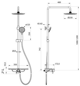 Aqualine - Set de duș ARONA cu baterie, negru mat