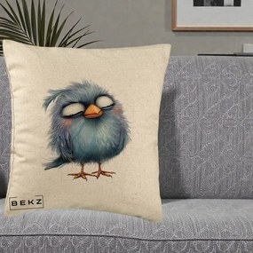 Perna Decorativa Pui Pufos Albastru Adormit, 40x40 cm, Bej, Husa Detasabila, Perna Inclusa, BEKZ®