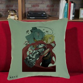 Perna Personalizata Fullmetal Alchemist Brotherhood Edward si Al Poster, 40x40 cm, Verde, Husa Detasabila, Perna Inclusa, BEKZ®