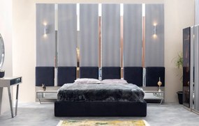 Pat set cu tablie decorativa cu oglinzi, noptiere si iluminat integrat 160x200 - istanbul