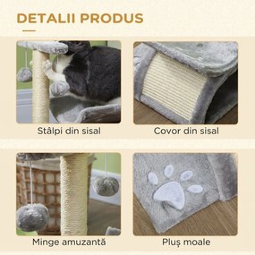 PawHut Ansamblu Pisici Copac Plus Ascuțire Unghii Stâlp Sisal Cusca 2 Mingii 40x30x43cm Gri | Aosom Romania