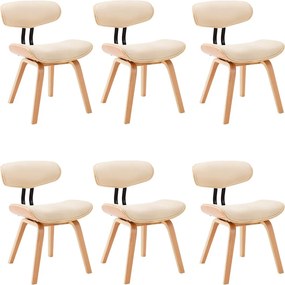 vidaXL Scaune bucătărie 6 buc., crem, lemn curbat și piele ecologică