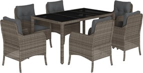 vidaXL Set mobilier de grădină cu perne, 7 piese, gri, poliratan