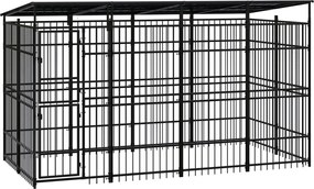 vidaXL Padoc pentru câini de exterior cu acoperiș, 7,37 m², oțel