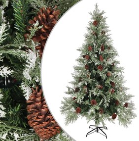 vidaXL Brad de Crăciun cu conuri de pin, verde/alb, 195 cm, PVC&amp;PE