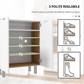 HOMCOM Dulap pentru Pantofi, Dulap pentru Pantofi cu Rafturi Reglabile și Închidere Moale, 76x33.5x95 cm, Alb Lucios | Aosom Romania