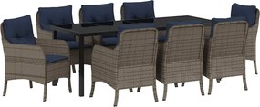 vidaXL Set de masă pentru grădină cu pernă 9 pcs Gri poliratan