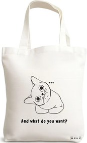 Sacosa de Panza pentru Cumparaturi, Geanta Tote, model And what do you want?, 38x34.5 cm, Alba, BEKZ®