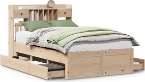 vidaXL Pat cu bibliotecă fără saltea, 135x190 cm, lemn masiv de pin